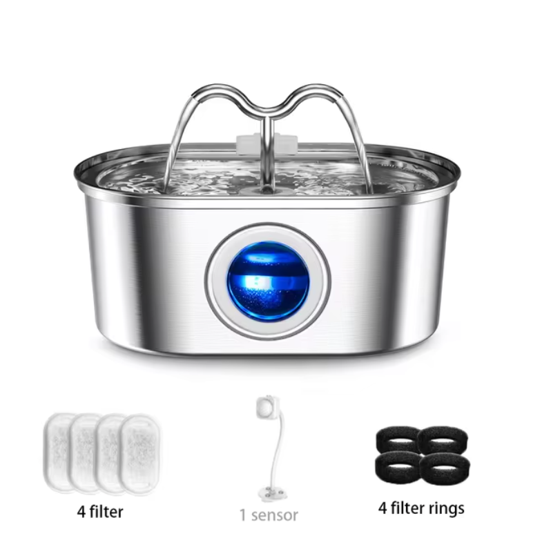 WagFountain Duo™ - Filtered Automatic Multi-Pet Water Fountain for Cats/Dogs (Stainless Steel)